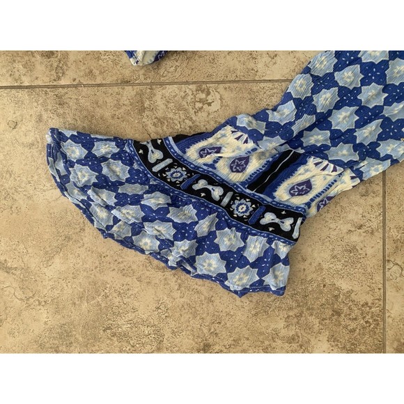 Free People Indigo Rosalie Wrap Top Blue Deep V Boho Ruffle Sleeve Size small - Picture 12 of 12